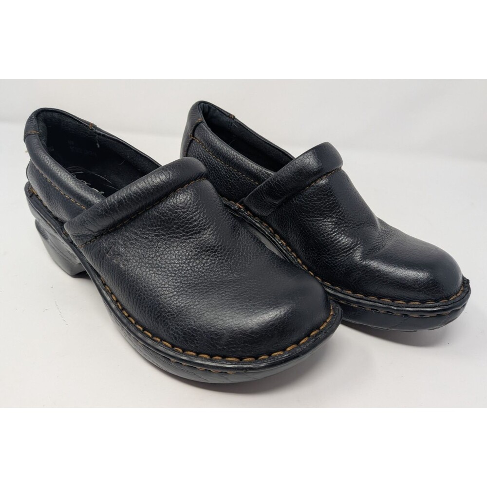 BOC Born Concept Peggy Black Leather Clogs Mules Women Sz 6 Quiet Luxury Nursing